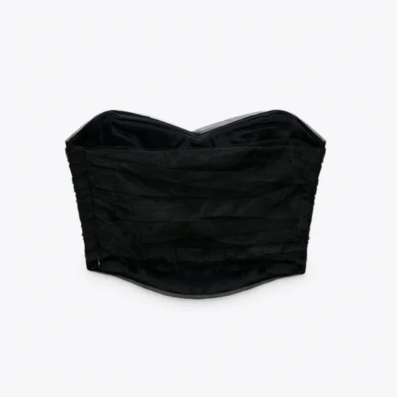 Zara CORSETRY-INSPIRED TULLE CROP TOP Black XS - Picture 6 of 15